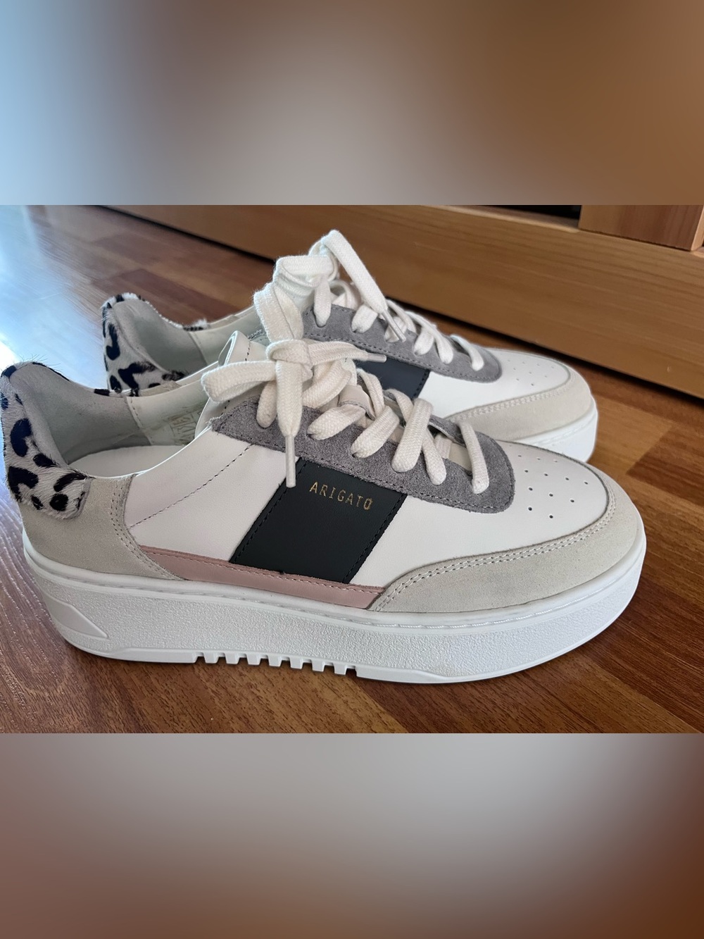 Axel Arigato White, Gray & Black Vintage w/leopard Low-Top Sneaker